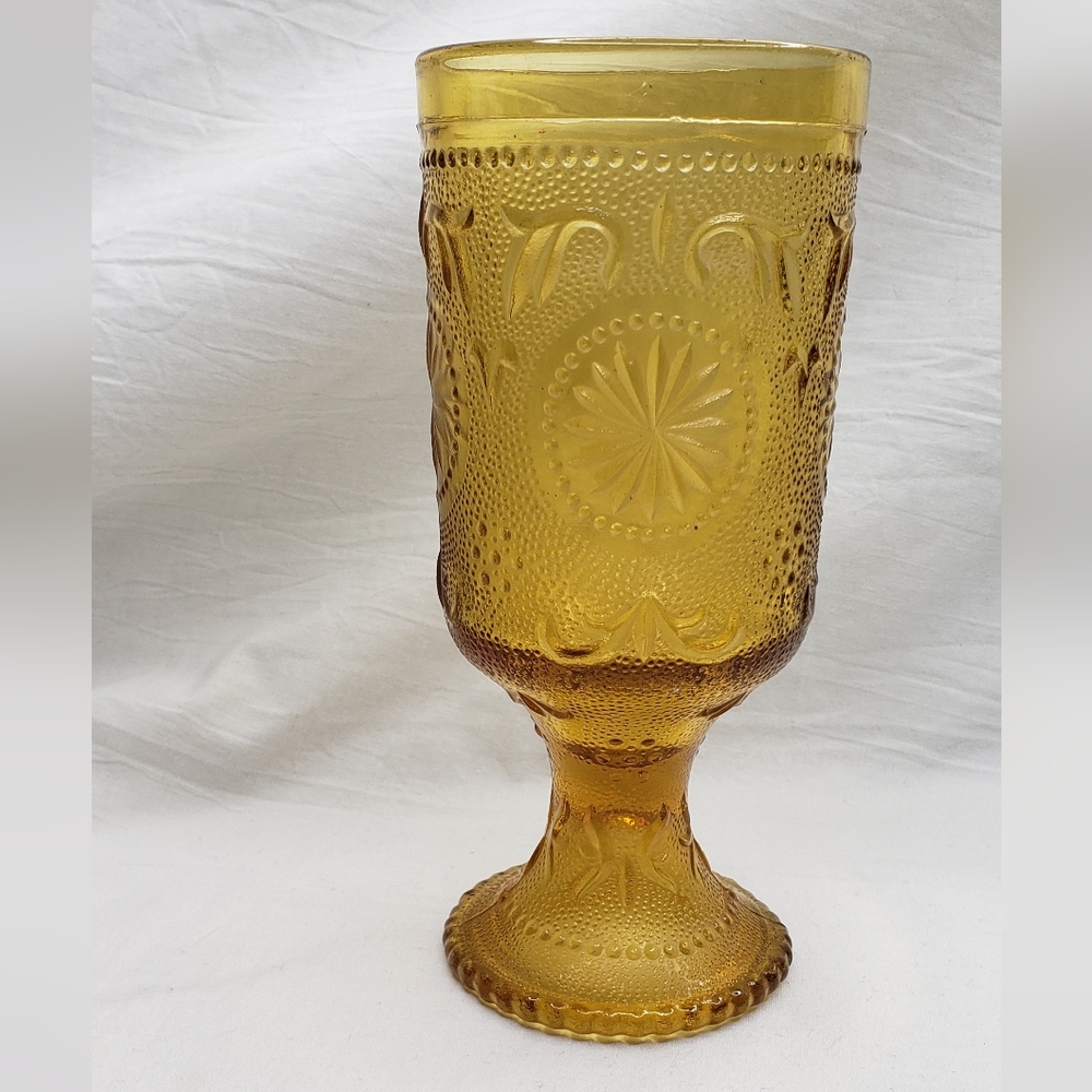 Vintage Indiana Tiara Amber Glass 6-1/4" Footed Goblet